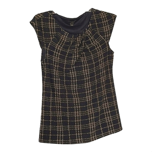 Ann Taylor factory cap sleeve shirt Navy blue with yellow‎ plaid like design